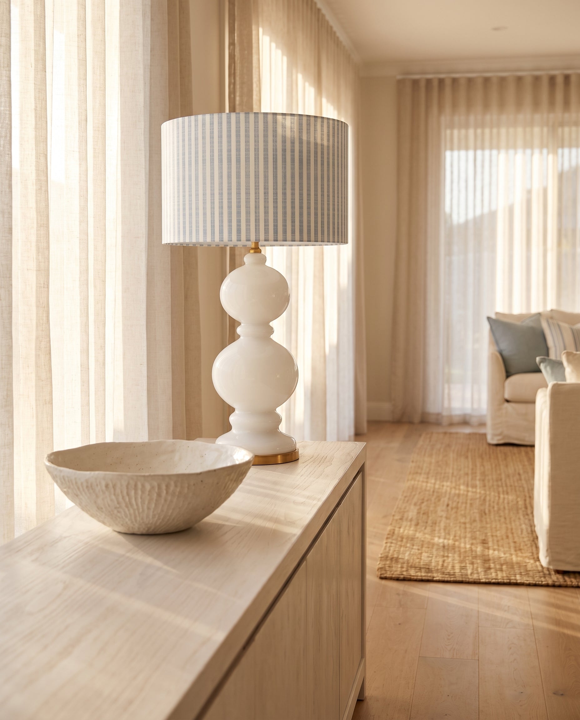 Lumara Riviera XL Table Lamp in a coastal living room — Lumara Home