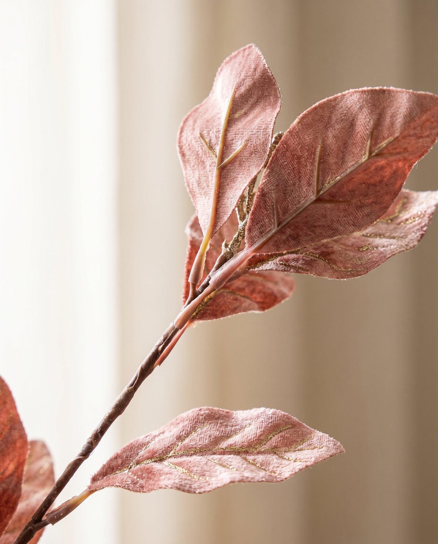 Velvet Leaf Stem dawn blush leaf texture detail — Lumara Home