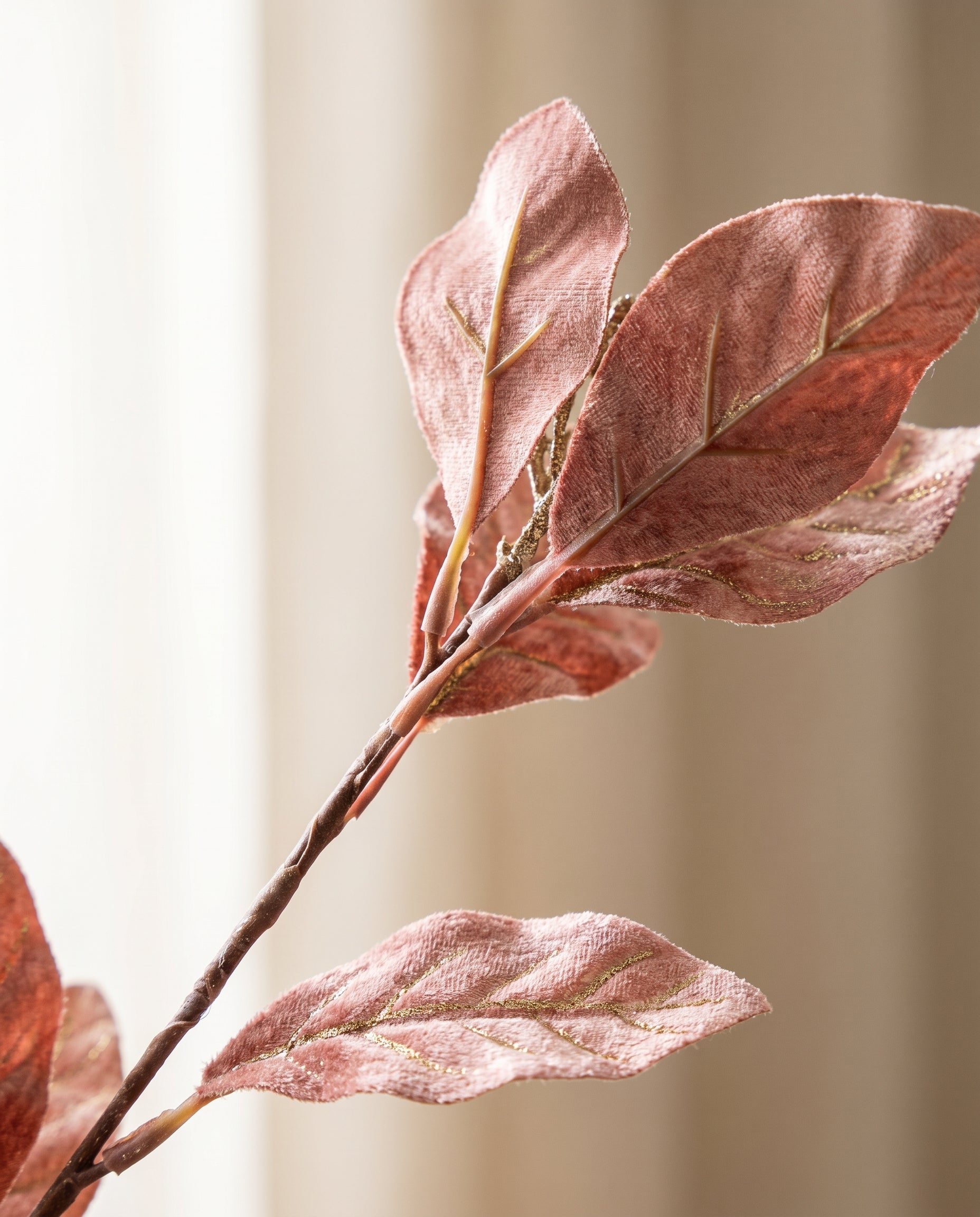 Velvet Leaf Stem dawn blush leaf texture detail — Lumara Home