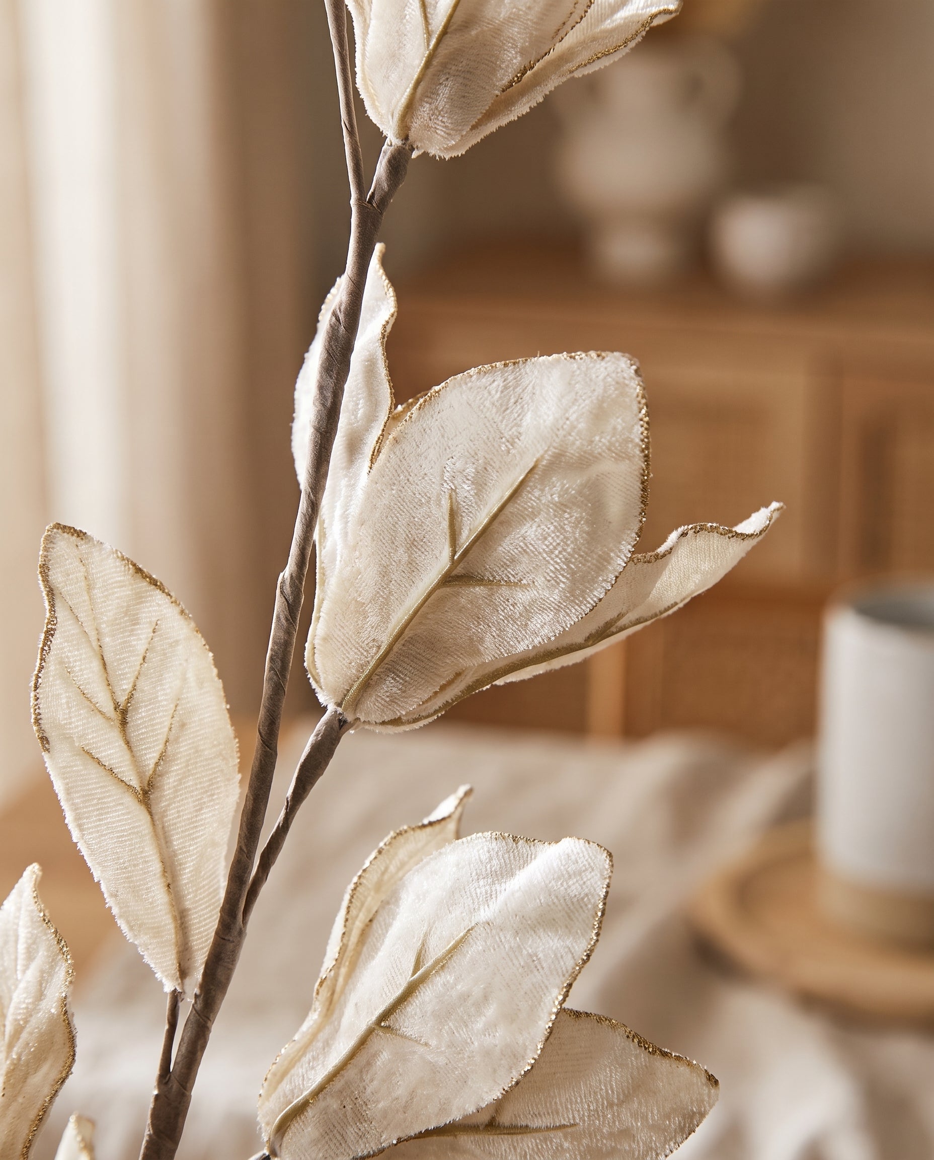 Velvet Leaf Stem ivory leaf texture detail — Lumara Home